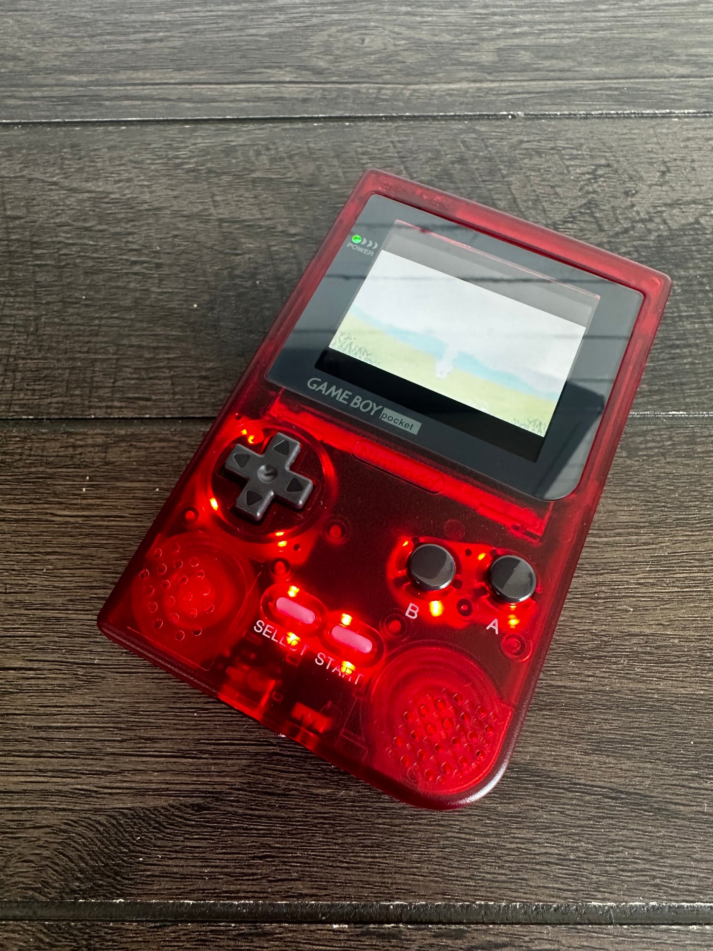 Gameboy Pocket Color POCO Plus Q5 IPS Red Clear Out with usbc Rechargeable Battery