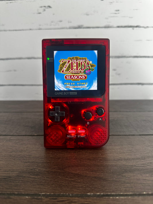 Gameboy Pocket Color POCO Plus Q5 IPS Red Clear Out with usbc Rechargeable Battery
