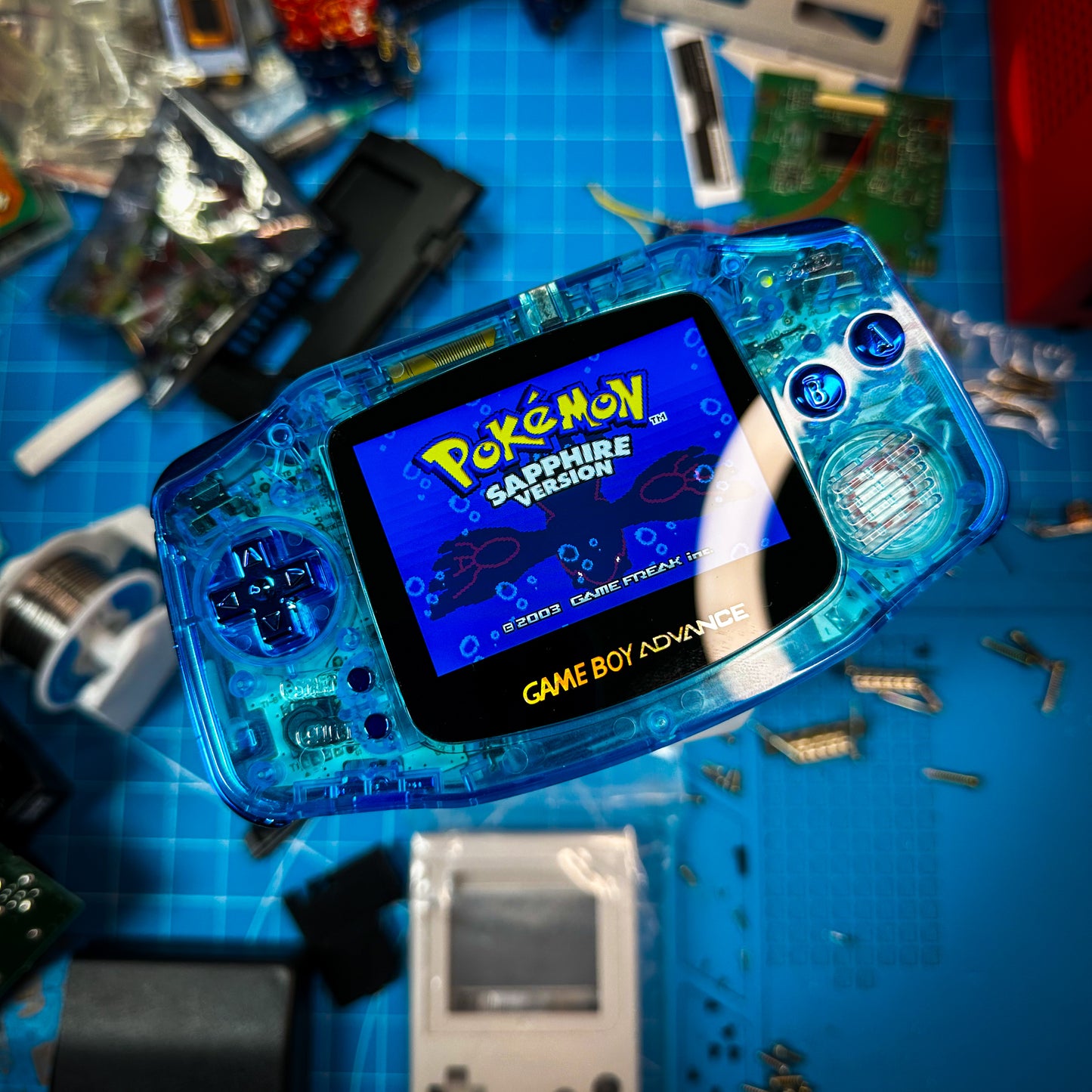 IPS Gameboy Advance GBA Mirror Blue Laminated HISPEEDIO